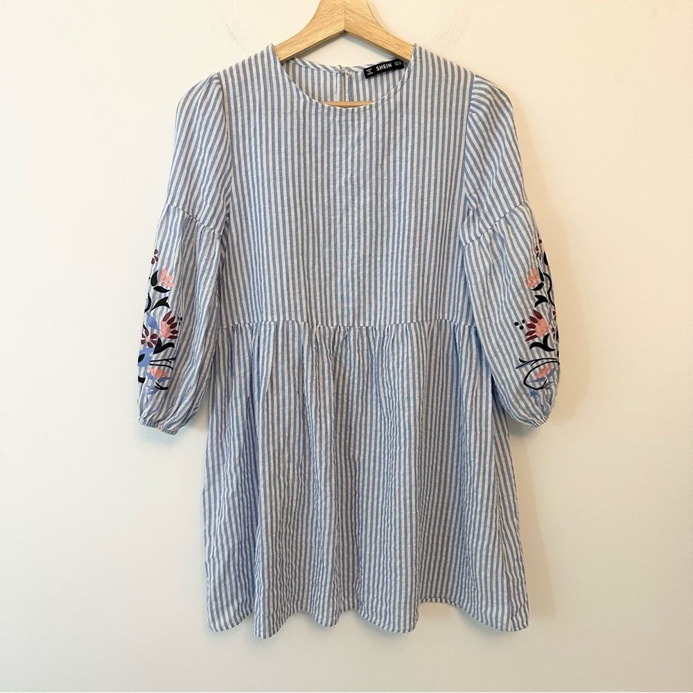 SHEIN babydoll dress seersucker style blue white stripe size XS